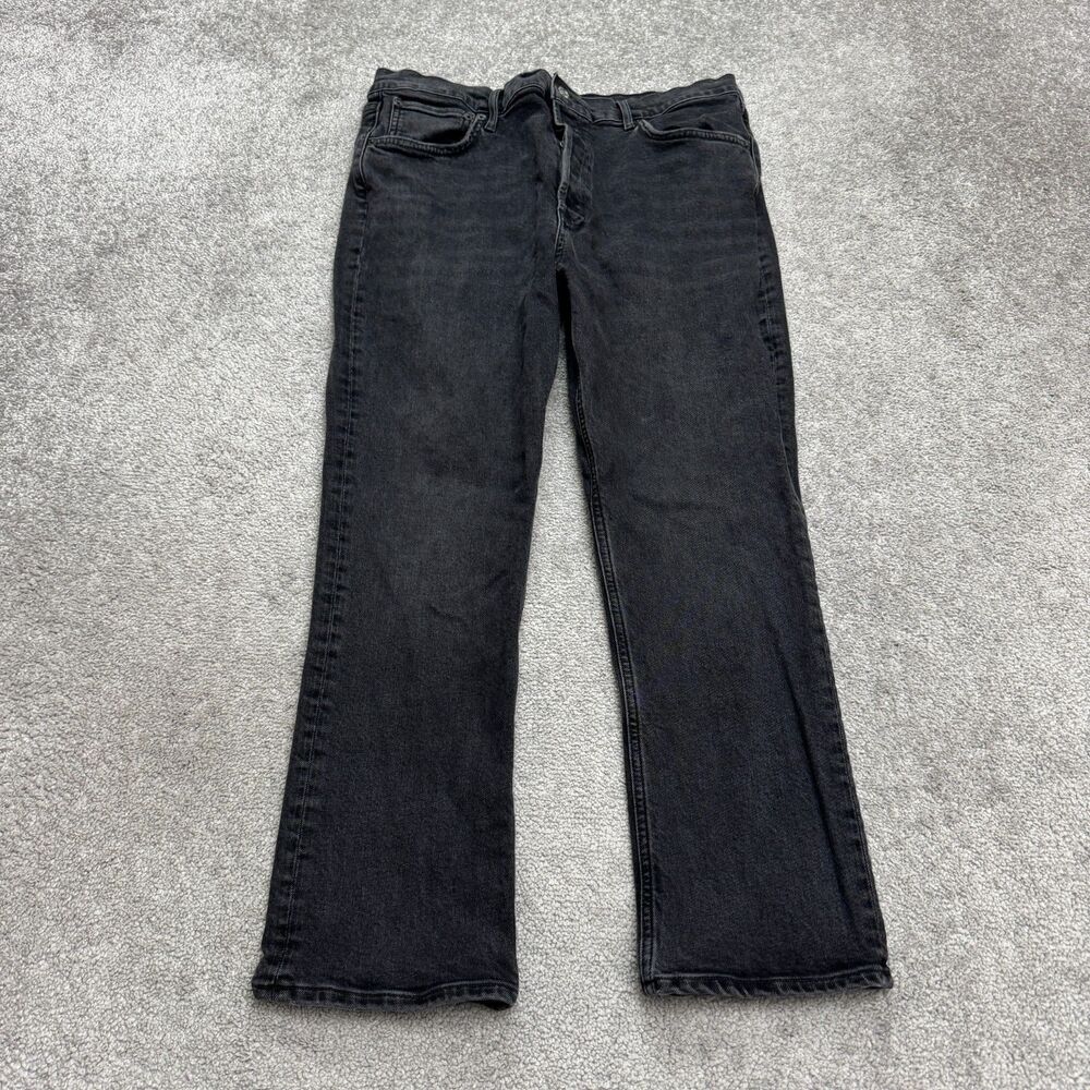 Agolde Riley High Rise Straight Leg Button Fly Crop Denim Jeans Womens 33 Black